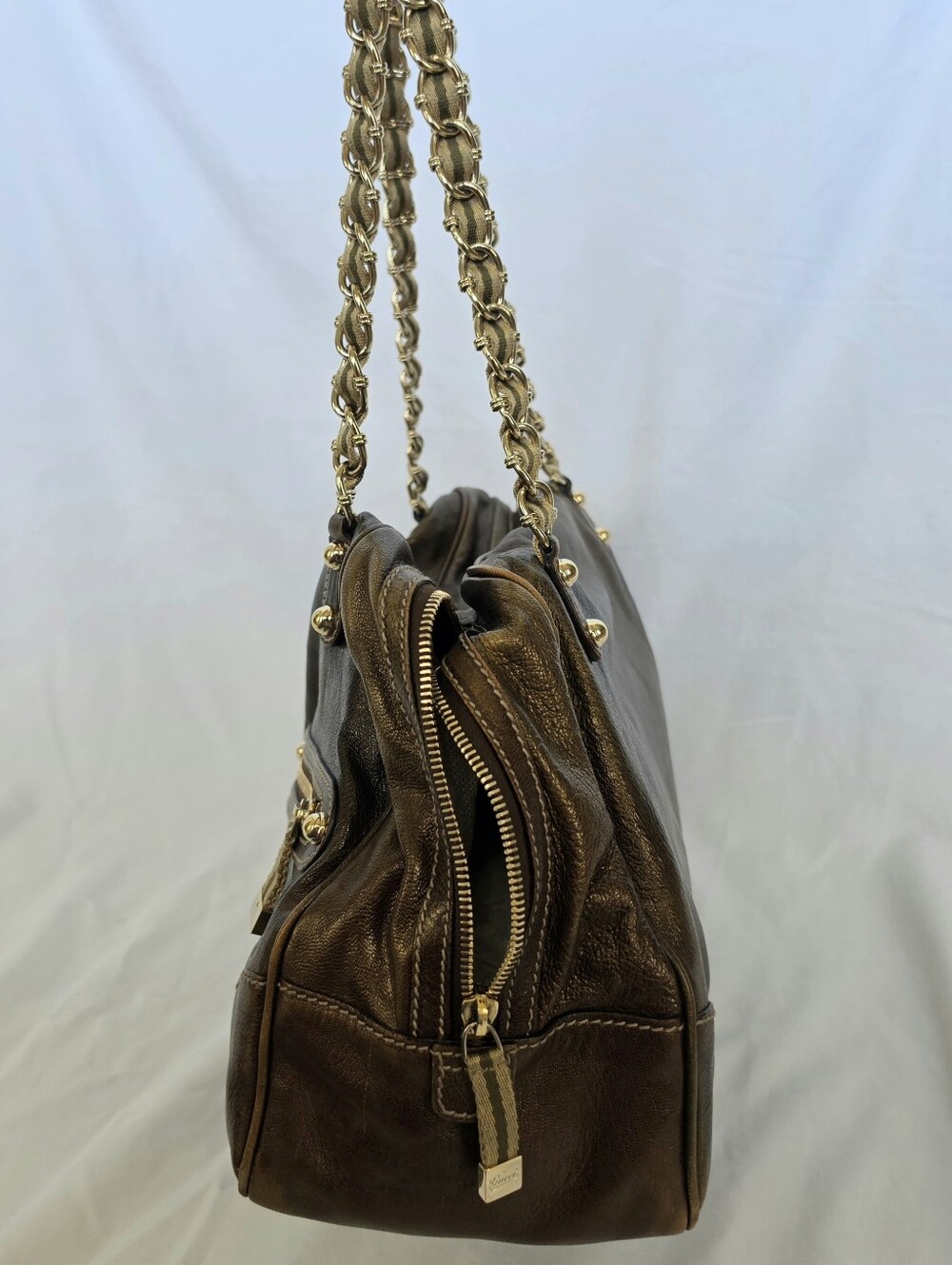 RARE GUCCI Brown Leather Large Capri Bowler Bag - Picture 5 of 11